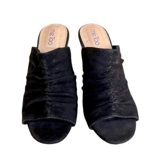 Me Too Ruched Suede Peep Toe Mules - Picture 3 of 4